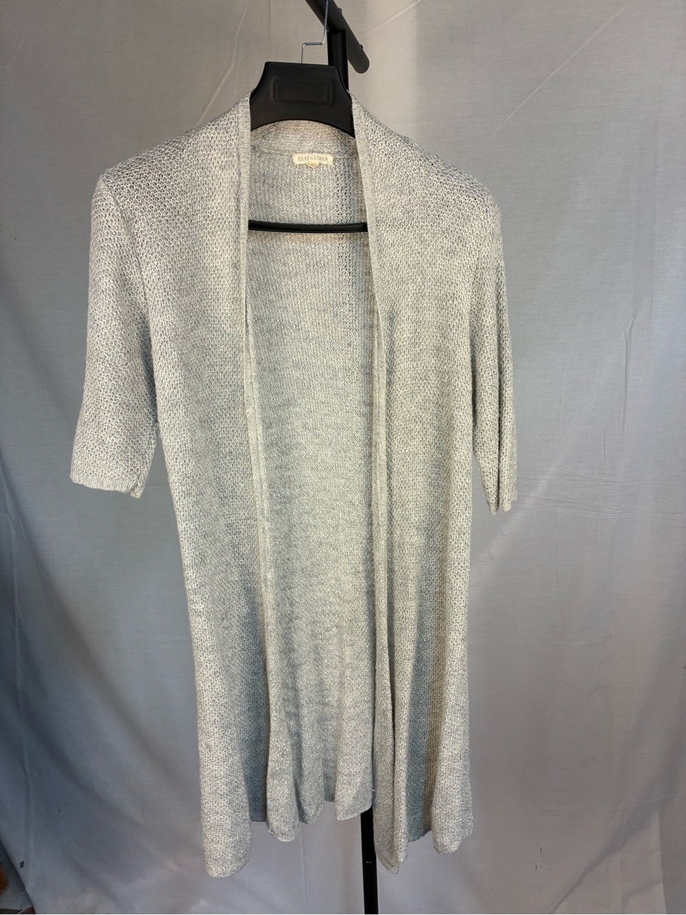 Eileen Fisher Linen Blend Short Sleeve Longline Cardigan M